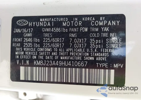 2017 Hyundai Tucson Se from USA, damaged, VIN KM8J23A49HU410667